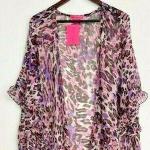 Betsey  Johnson Leopard Chiffon Kimono Swim Cover